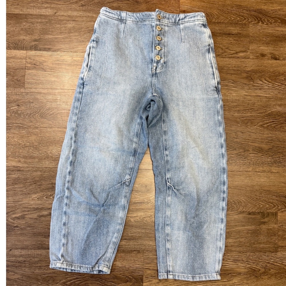 We The Free Free People Light Wash Denim Barrel Jeans Button Fly 27 OB1569969